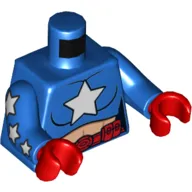 Torso Crop Top with White Star, Utility Belt Print (Star Girl), Blue Arms with White Stars Print, Red Hands