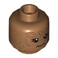 Minifig Head Weequay Guard, Reddish Brown Around Eyes, Cheek Lines, and Wrinkles, Three Braided Ponytails Print
