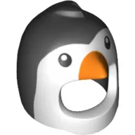 Costume / Mask, Bird Penguin with White Face, Black Eyes and Orange Beak Print