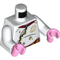 Torso Chef Jacket, Dirty, Gold Trim, Pig Head Logo Print, White Arms, Bright Pink Hands