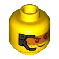 Minifig Head Robin, Dual Sided, Headset and Orange Heads Up Display (HUD) / Frown Print [Hollow Stud]