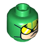 Minifig Head Scorpion, Balaclava, Light Nougat Face, Yellow Goggles Print [Hollow Stud]