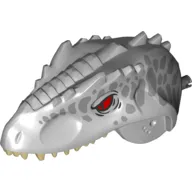 Animal Body Part, Dinosaur, Indominus Rex Head with Black Pin, Tan Teeth, Red Eyes and Metallic Silver Scales Print