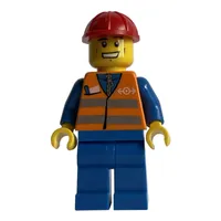 Worker - Orange Safety Vest, Blue Legs, Red Helmet, Grin