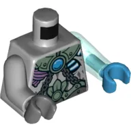 Torso, Odd Arms and Hands, Armor, Chains and Blue Chi Print, Left Trans-Light Blue Arm and Dark Azure Hand, Right Light Bluish Gray Arm and Dark Bluish Gray Hand