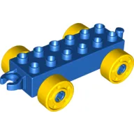 Duplo Car Base 2 x 6 with Fake Bolts, Open Hitch End and Yellow Wheels