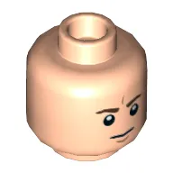 Minifig Head, Dark Brown Furrowed Eyebrows, White Pupils, Straight Line Mouth (Frown) and Curved Chin Line Print