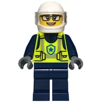 Police Officer, Vibrant Yellow Safety Vest, Dark Blue Legs, White Helmet