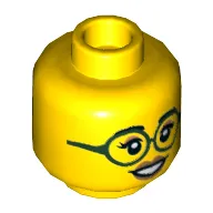 Minifig Head, Eyebrows, Dark Green Glasses, Medium Nougat Lips, Closed Smile / Open Smile Print