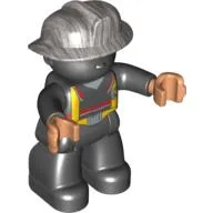 Duplo Figure with Fireman Helmet Silver, and Nougat Face and Hands