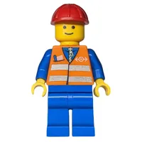 Worker - Orange Torso, BLue Legs, Red Helmet