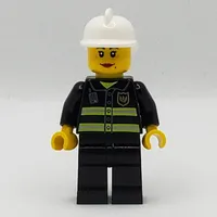 Firewoman, Black Fire Jacket with Radio and Badge, White Helmet