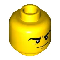 Minifig Head Clay, Thick Eyebrows, Orange Chin Dimple, Thin Line Smile / Angry Print