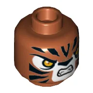 Minifig Head Trakkar, Tiger with Orange Eyes, White Face, Fangs and Black Stripes Print [Hollow Stud]