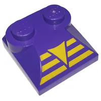 Brick Curved 2 x 2 x 2/3 Two Studs and Curved Slope End with Yellow Triangle on 3 Bars Print