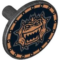 Shield Round Flat with Gold Dragon Head with Jagged Teeth Print