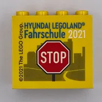 Brick 2 x 4 x 3 with 'Hyundai LEGOLAND Fahrschule 2021' and STOP Sign Print