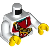 Torso Hoodie, Red Half, Pocket, Bright Light Orange Shoulder Bag Print, White Arms, Yellow Hands