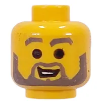 Minifig Head Jedi / Mac, Beard with Raised Gray Eyebrows and Open White Mouth, Black Pupils Print [Blocked Open Stud]