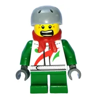 Boy, White and Green Jacket with Octan Logo, Red Scarf, Short Green Legs, Helmet