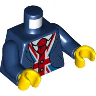 Torso Jacket over Vest with Union Jack and Red Tie Print, Dark Blue Arms, Yellow Hands