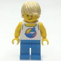 White Torso, Surfboard, Dark Azure Legs, Tan Hair