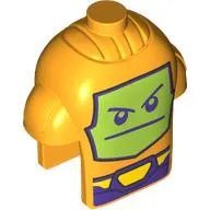 Minifig Head Special, Robot Armor with Lime Screen, Dark Purple Face, Belt print