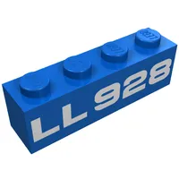 Brick 1 x 4 with Bottom Tubes, Lowered Center Cross Support with White 'LL928' Print