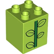 Duplo Brick 2 x 2 x 2 with Green Stem and 4 Black Outlined Leaves Print