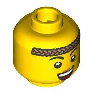 Minifig Head, Arched Eyebrows, Nougat Braid Across Forehead, Open Mouth Smile, Peach Lips Print