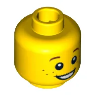 Minifig Head, Brown Eyebrows and Freckles, Open Smile, White Pupils Print