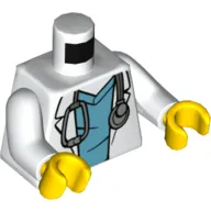 Torso, Lab Coat, Medium Blue Shirt, Stethoscope print, White Arms, Yellow Hands