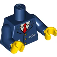 Torso Jacket with Train Logo, Three Gold Buttons, Red Tie, Pencil and Paper in Pocket Print, Dark Blue Arms, Yellow Hands