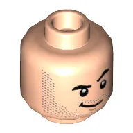 Minifig Head Punisher, Beard Stubble, Smile with Raised Left Eyebrow / Angry with Band Aid and Scars Print