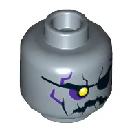 Minifig Head Reex, Yellow Right Eye, Jagged Rock Mouth, Stone Cracks, Eyepatch / Closed Eye Print