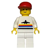 Man, White Shirt with Airplane, White Legs, Red Cap