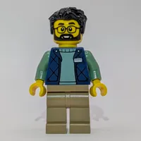 LEGO Employee, Dark Blue Torso, Dark Tan Legs, Black Hair