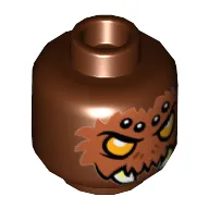 Minifig Head Sparratus, Orange Eyes, Brown Fur, White Spots and Fangs Print [Hollow Stud]