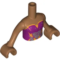 Minidoll Torso Girl with Magenta Strapless Top with Orange Trim, Silver Stars and Silver and Orange Triangles Print, Medium Nougat Arms and Hands