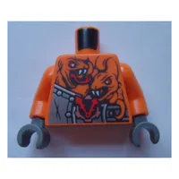 Torso Armor with Rivets, Clock and 4 Orange Snakes with Red Eyes and White Fangs Print, Orange Arms, Dark Bluish Gray Hands