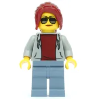 Track Official, Light Bluish Gray Torso, Sand Blue Legs, Dark Red Hair