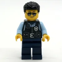 Police Officer - Black Torso, Dark Blue Legs, Short Black Hair