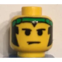 Minifig Head Ninja, Male, Sideburns and Green Bandana Print [Blocked Open Stud]