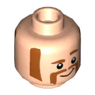 Minifig Head Duke Caboom, Reddish Brown Side Burns, Moustache, Thick Raised Eyebrows, Smile