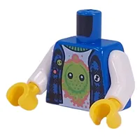 Torso, Sweater, Lime Collar, Lime Z-Blob on Coral Background print, White Arms, Yellow Hands