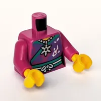 Torso Tunic Wrap, Necklace, Star Pendant, White Lace, Dark Turquoise Trim, Dark Purple Wave, Koi print, Magenta Arms, Yellow Hands