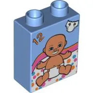 Duplo Brick 1 x 2 x 2 with Baby in Diaper and '12' Print