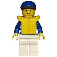 White/Blue Striped Torso, White Legs, Blue Cap, Life Vest