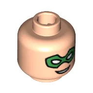 Minifig Head Robin, Dual Sided, Green Eyemask, Smile Print [Blocked Open Stud]