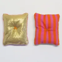 Belville, Pillow 6 x 7 Gold with Magenta / Orange Stripes on Reverse